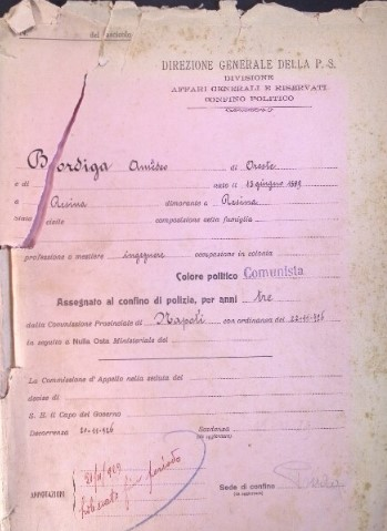 1926 Il confino di A. Bordiga a Ustica e Ponza